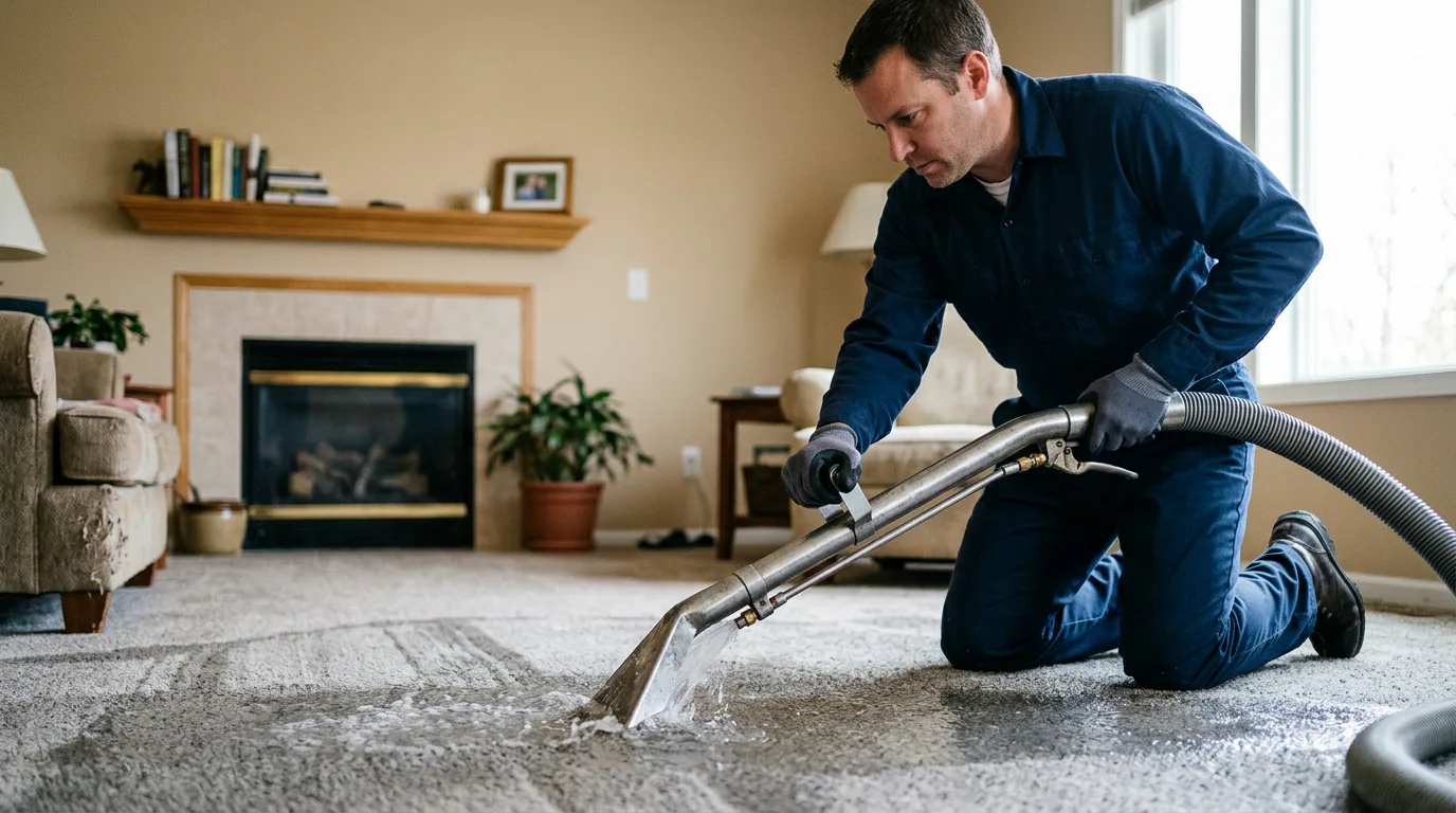 Water damage restoration technician working near Cuyahoga Falls, OH